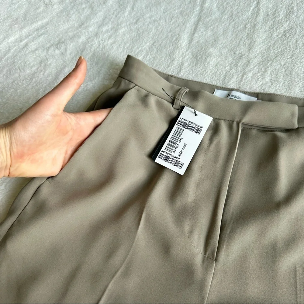 The Frankie Shop NWT Isla Pleated Green Sage Crepe Straight-Leg Trousers Pants S